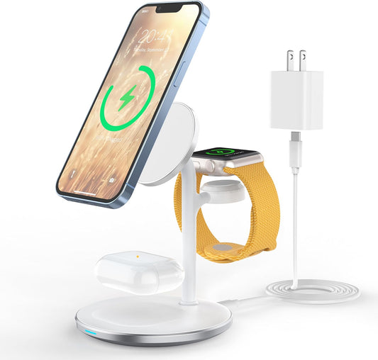 3 in 1 Wireless Charging Station for Apple Devices, 15W Fast Wireless Mag-Safe Charger Stand with 20W Dapter for Iphone 17 16 15 14 13 12 Pro Max/Air/Plus/Pro/Mini,Iwatch Ultra 1,2 S9/8,Airpods