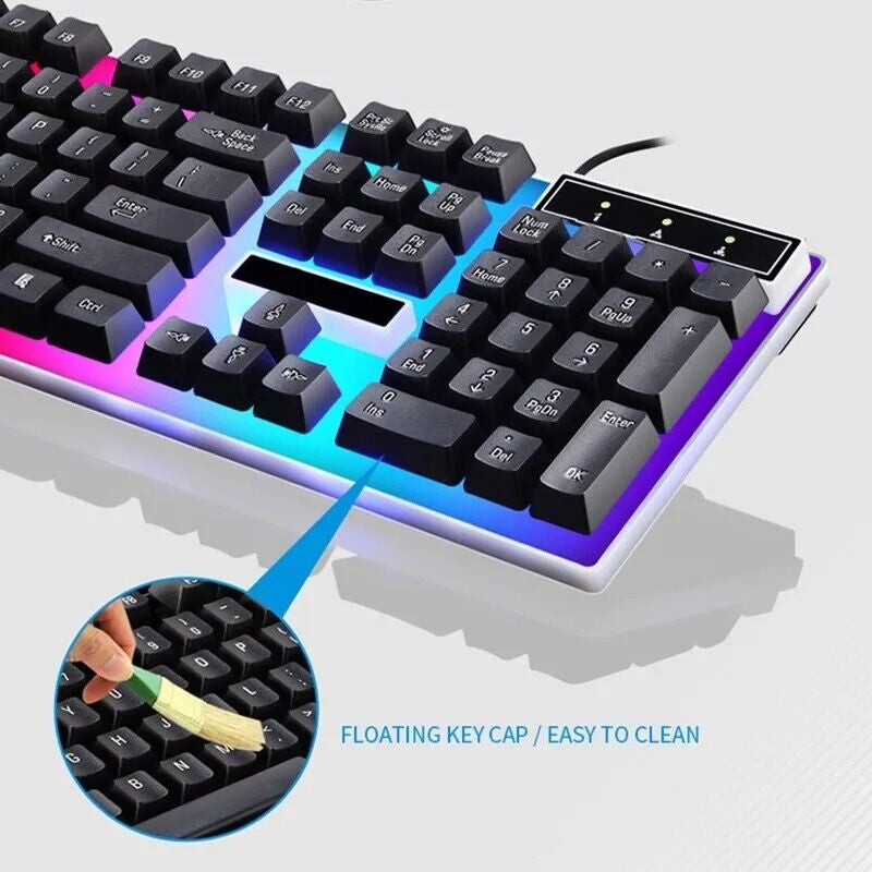 Juego De Teclado Y Mouse Gamer Mecanico Para Gaming Multicolor LED Raton