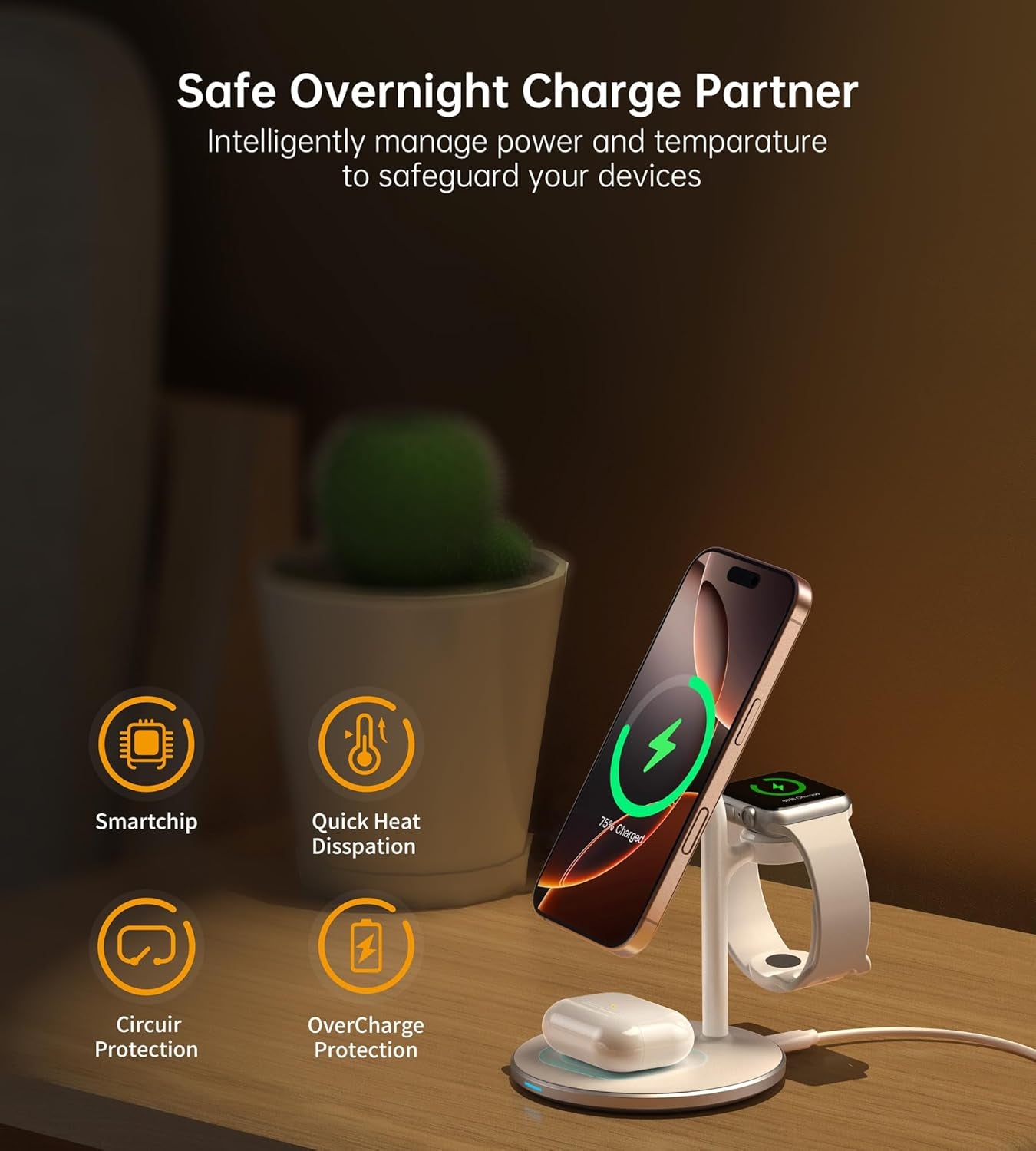 3 in 1 Wireless Charging Station for Apple Devices, 15W Fast Wireless Mag-Safe Charger Stand with 20W Dapter for Iphone 17 16 15 14 13 12 Pro Max/Air/Plus/Pro/Mini,Iwatch Ultra 1,2 S9/8,Airpods