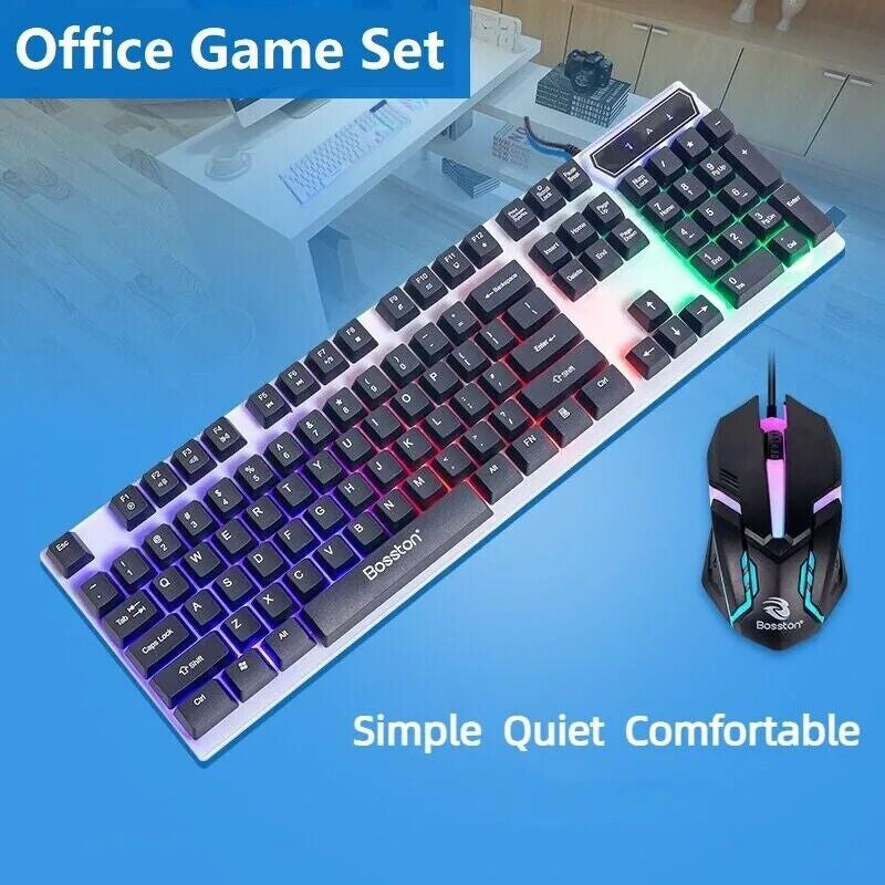 Juego De Teclado Y Mouse Gamer Mecanico Para Gaming Multicolor LED Raton