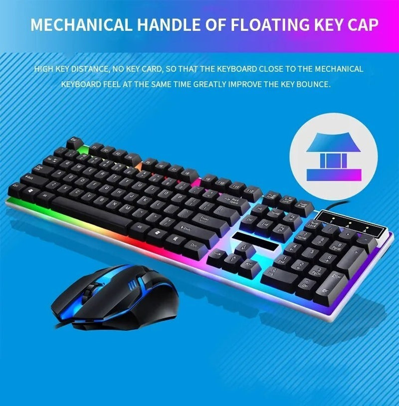 Juego De Teclado Y Mouse Gamer Mecanico Para Gaming Multicolor LED Raton