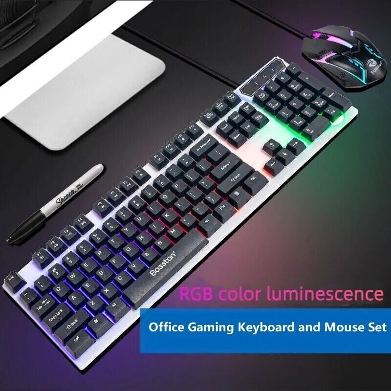 Juego De Teclado Y Mouse Gamer Mecanico Para Gaming Multicolor LED Raton