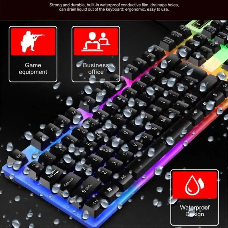 Juego De Teclado Y Mouse Gamer Mecanico Para Gaming Multicolor LED Raton